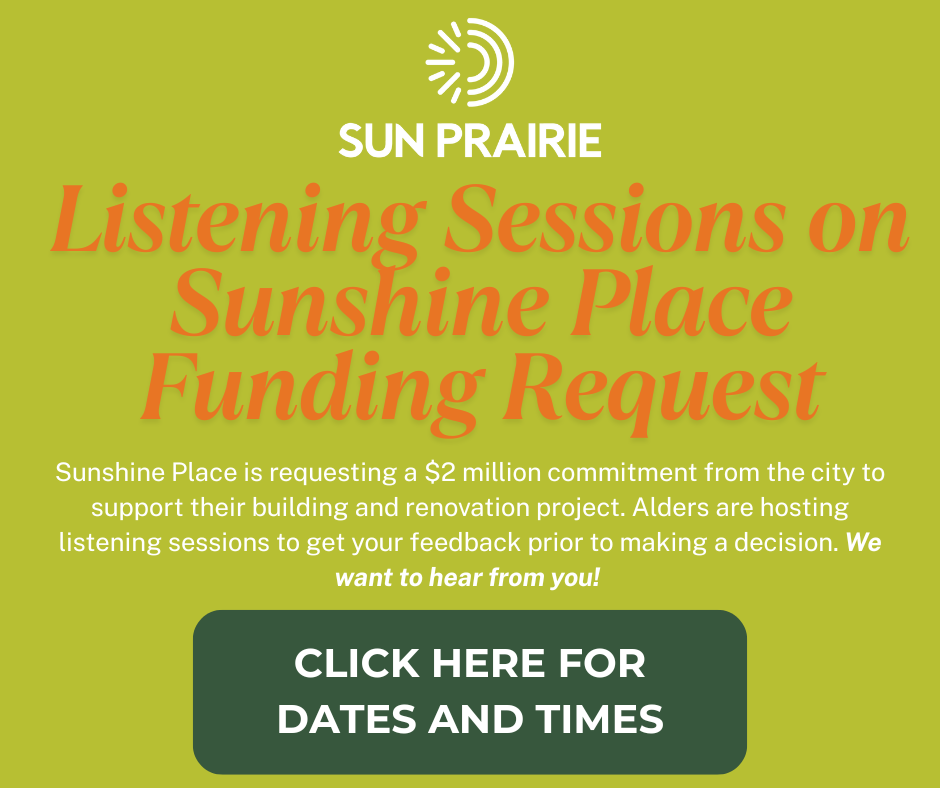Image that reads Public Input Sessions on Sunshine Place's Capital Request