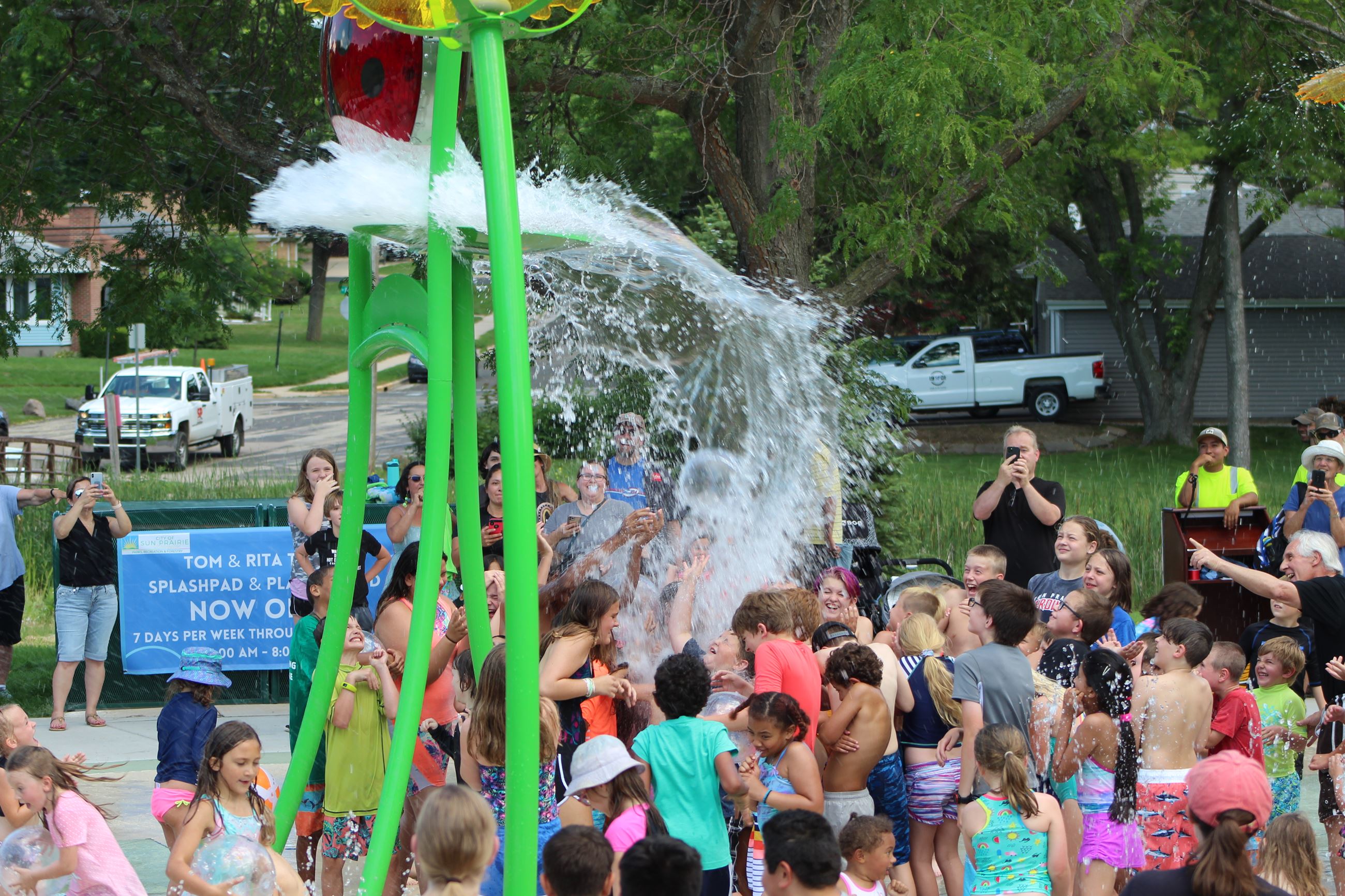 children playing at splashpad